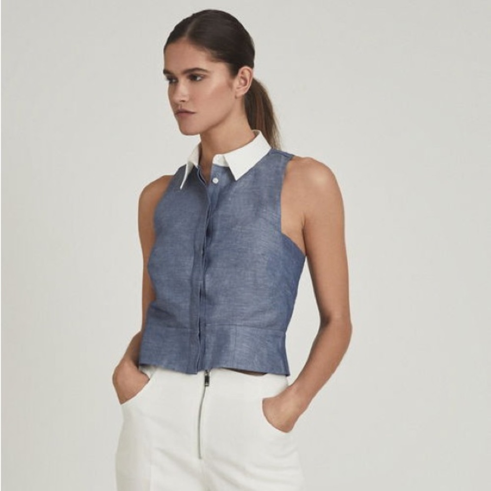 REISS contrast collar sleeveless top